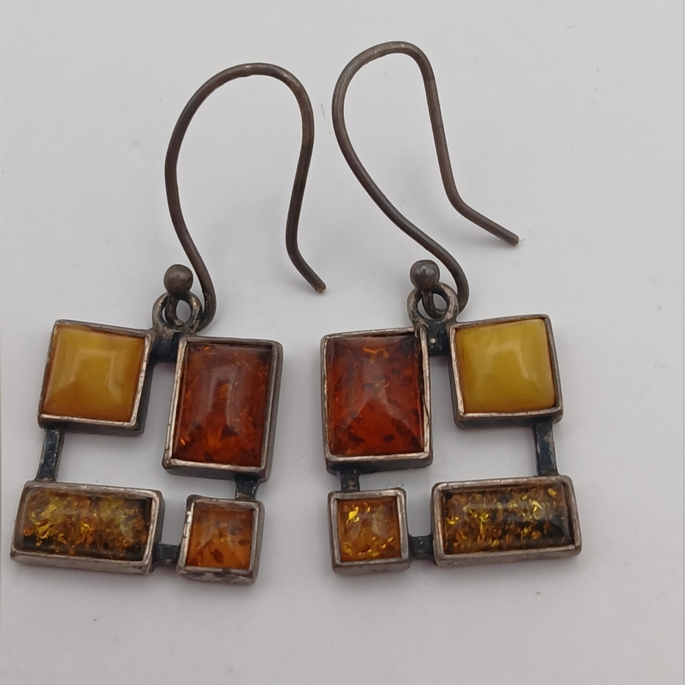 Vintage V-8 925 Poland Amber Dangle Earrings